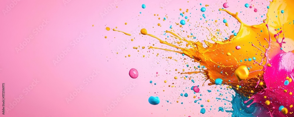 Poster splash abstract background concept. bright and colorful paint splashes creating a vibrant artistic b
