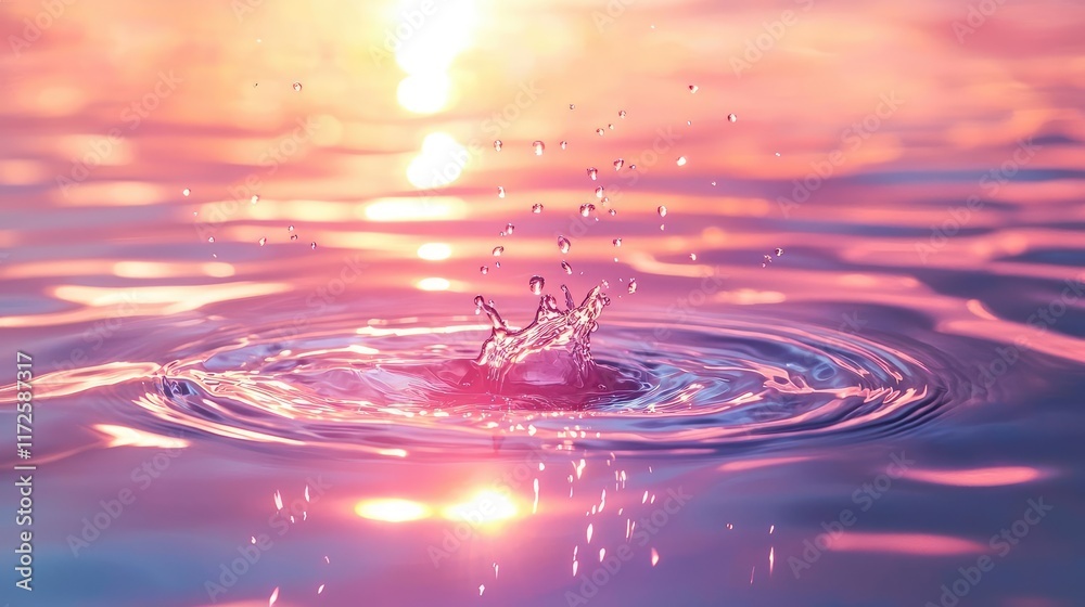 Poster splash abstract background concept. a beautiful splash of water reflecting the colors of sunset on a