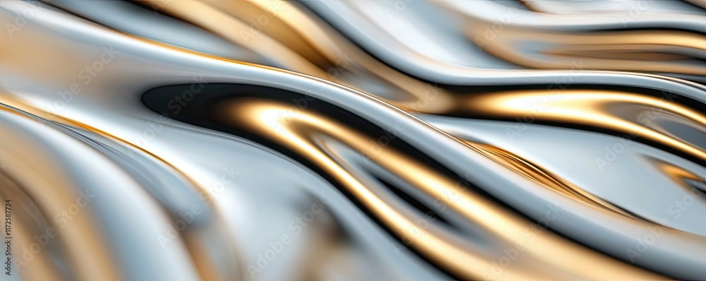 Poster Metallic abstract background concept. Abstract pattern with smooth gold and silver waves creating a modern artistic look.