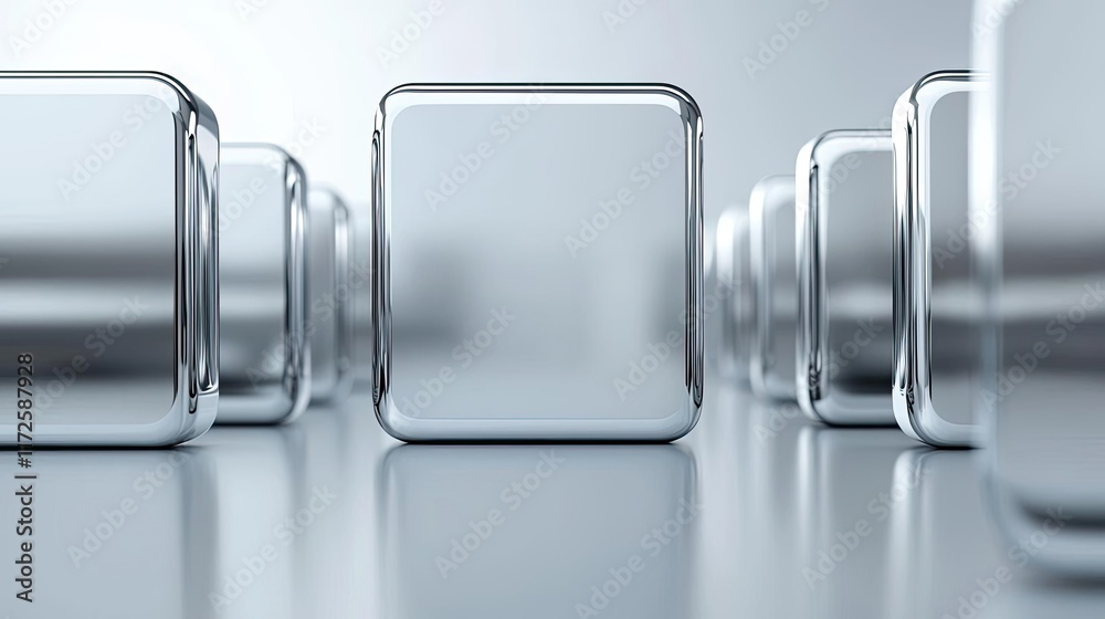 Leinwandbilder metallic abstract background concept. abstract metallic cubes lined up on a reflective surface, crea
