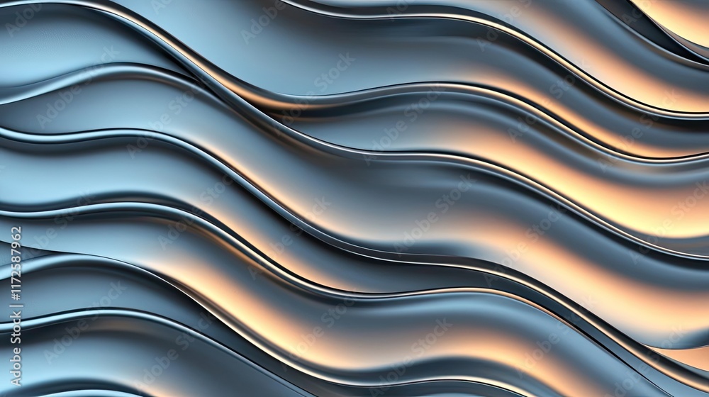 Poster Metallic abstract background concept. Abstract wavy texture with metallic sheen, creating a dynamic visual effect.