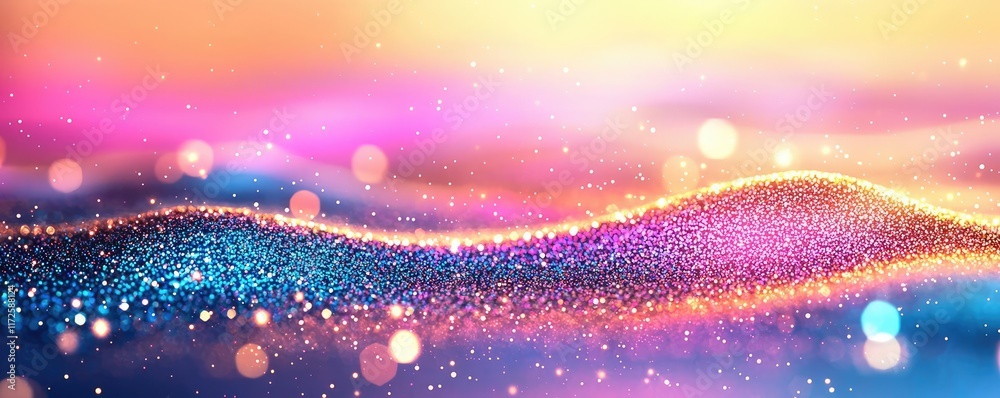 Poster Glitter abstract background concept. Vibrant abstract waves of color and light create a mesmerizing visual experience.