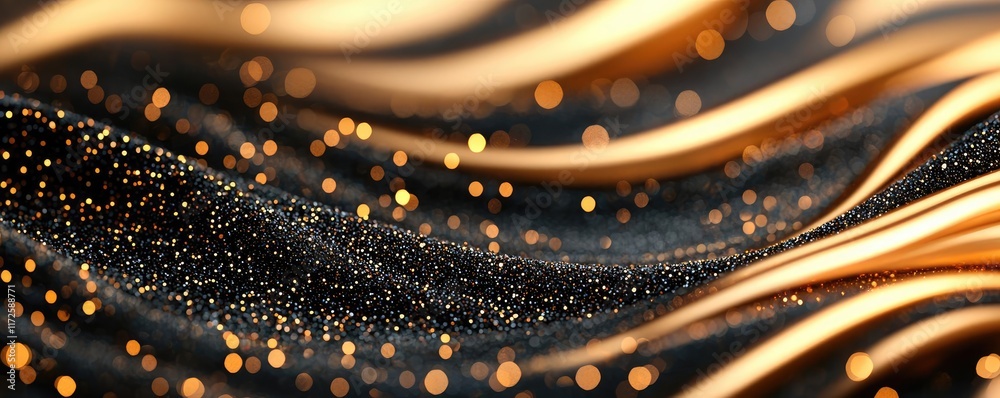 Poster Glitter abstract background concept. A captivating abstract image of shimmering gold waves with sparkling particles.