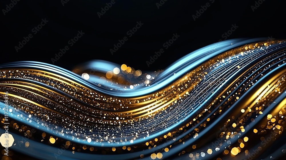 Poster Glitter abstract background concept. Abstract wave design with shimmering lights and colors in a dynamic flow.