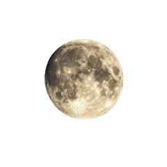 A luminous full moon displaying detailed craters and surface features against a dark sky.