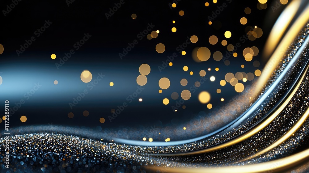 Aufkleber glitter abstract background concept. shimmering wave of golden particles on a dark background, creat