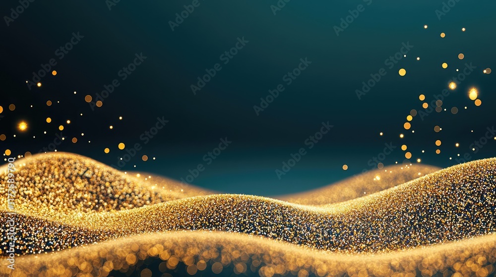 Aufkleber glitter abstract background concept. a shimmering wave of golden particles against a dark backdrop, 