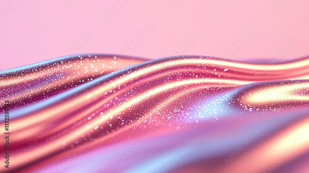 Poster Glitter abstract background concept. Abstract waves of pink fabric with a shiny texture and sparkle effects.