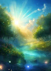 blue sky light shining background fantasy