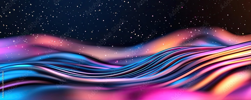 Poster Glitter abstract background concept. Vibrant waves of color creating a mesmerizing abstract landscape of light.
