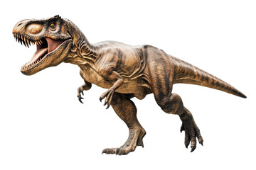 Fototapeta premium A detailed depiction of a roaring dinosaur, showcasing its fierce expression, muscular build, and realistic texture.