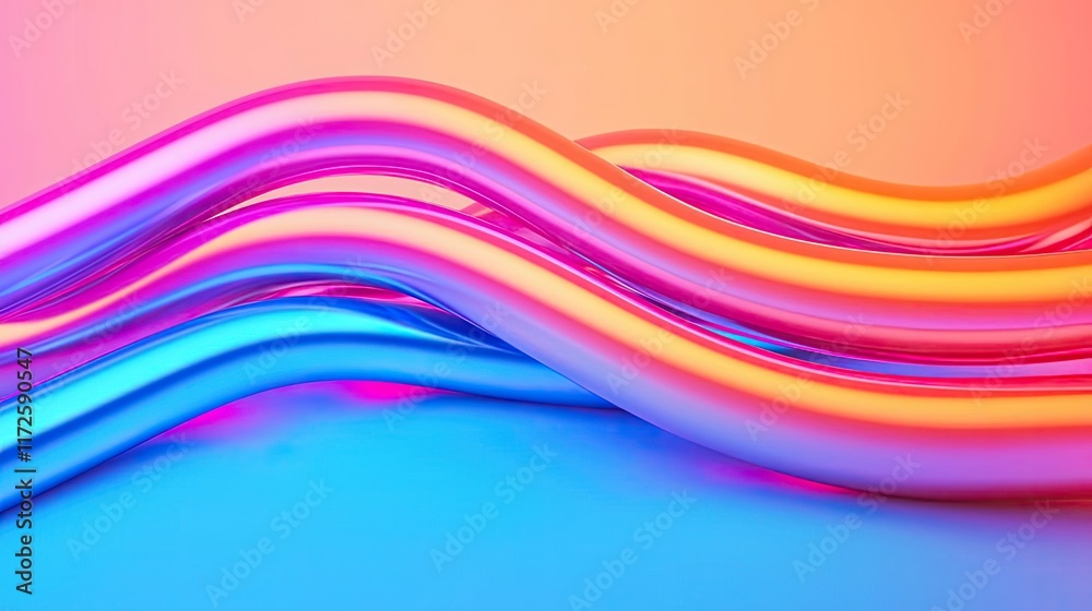 Poster neon abstract background idea. colorful wave lines in bright blue and pink, creating a modern artist