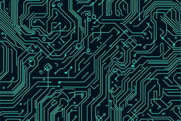 Abstract close-up of a glowing blue digital circuit board, showcasing intricate connections and technological design on a black background.
