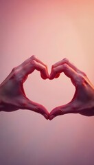 Fototapeta premium Two hands gently creating a heart shape against a soft background , soft, image