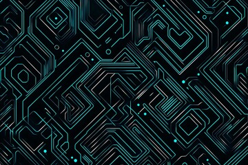 Abstract close-up of a glowing blue digital circuit board, showcasing intricate connections and technological design on a black background.
