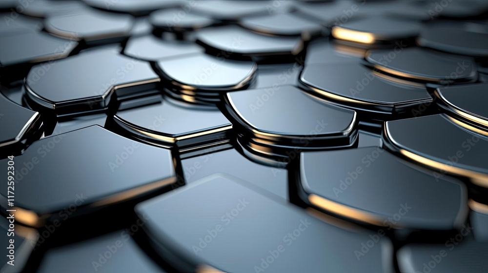 Aufkleber Metallic abstract background concept. Close-up of metallic scales with a reflective finish and intricate patterns.