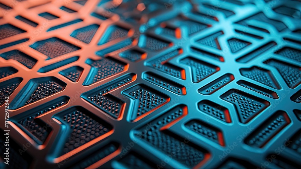 Aufkleber Metallic abstract background concept. Close-up of an abstract metal surface with illuminated geometric patterns.