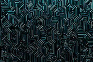 Fototapeta premium Abstract close-up of a glowing blue digital circuit board, showcasing intricate connections and technological design on a black background. 