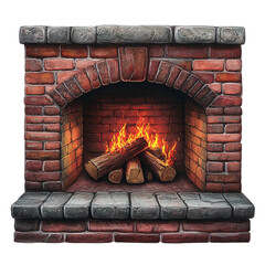 Cozy Fireplace with Burning Fire: A warm and inviting fireplace, with a roaring fire, crafted from red bricks, perfect for a chilly evening, creating a sense of comfort.