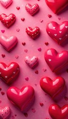 Pink and red hearts seamless pattern, Valentines Day backdrop, celebration, cute