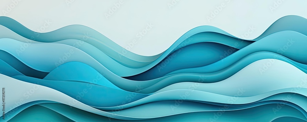 Poster Waves abstract background idea. Elegant abstract waves in varying shades of blue, creating a calming and modern visual.