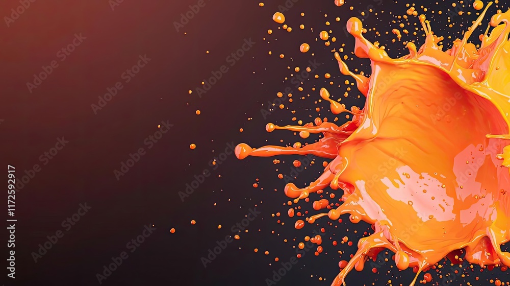 Poster splash abstract background concept. vibrant orange paint splatter creates dynamic visual effects on 