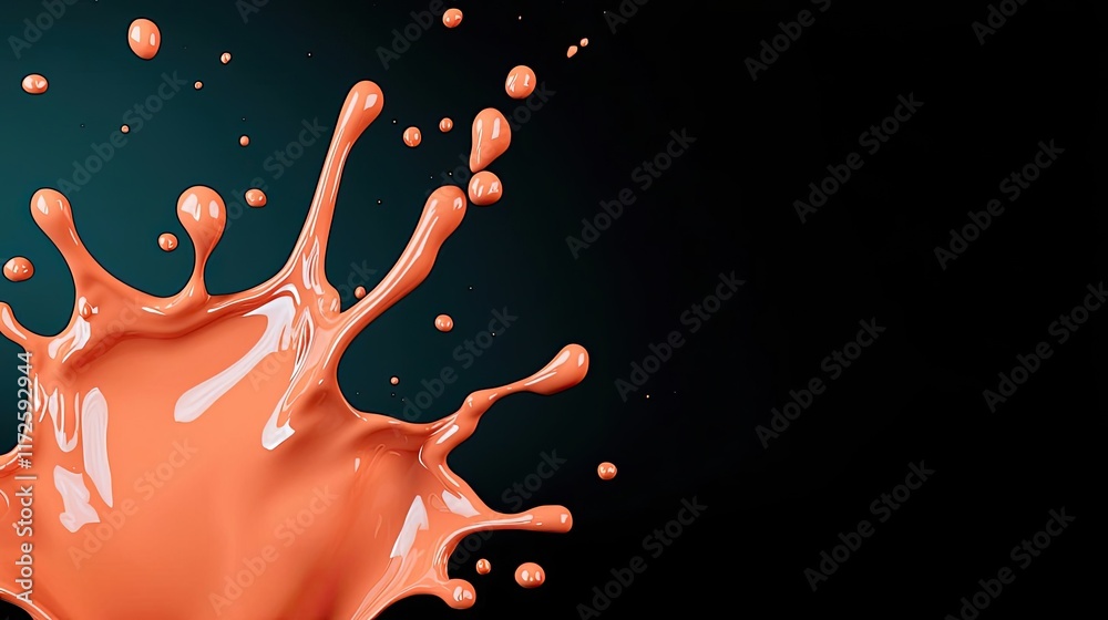Poster splash abstract background concept. dynamic splash of orange paint against a dark background, showca