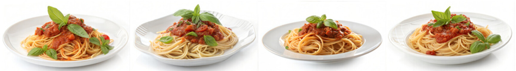Spaghetti with Tomato Sauce and Fresh Basil - Tasty spaghetti topped with rich tomato sauce, garnished with vibrant fresh basil leaves, served on a white, elegant plate.