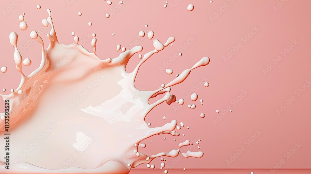 Poster splash abstract background concept. a vibrant milk splash against a soft pink background, showcasing