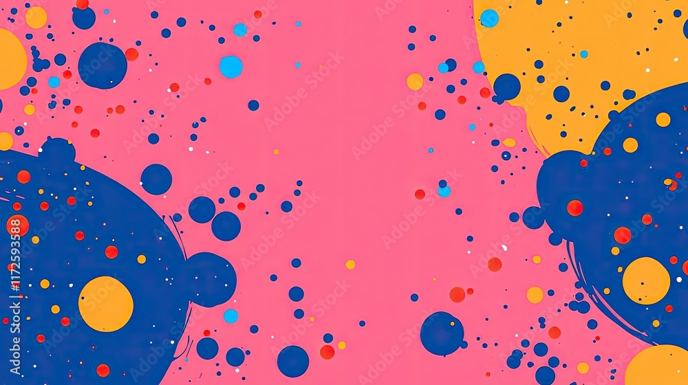 Poster Splash abstract background concept. An abstract colorful pattern with vivid dots and shapes against a vibrant pink background.