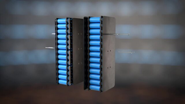 Quick Assembly of Electric Battery - from 21700 lithium-ion cells to final product and charge self-check. Schematic 3D Render