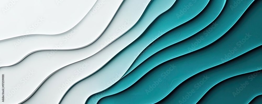 Aufkleber Waves abstract background idea. Abstract layered design with smooth curves in teal and white tones for creative projects.