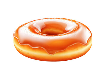 A glazed donut with a smooth, shiny icing and a golden-brown exterior, featuring a classic ring shape.