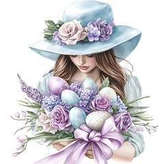 Pastel Easter Garden Clipart Vector Illustration
