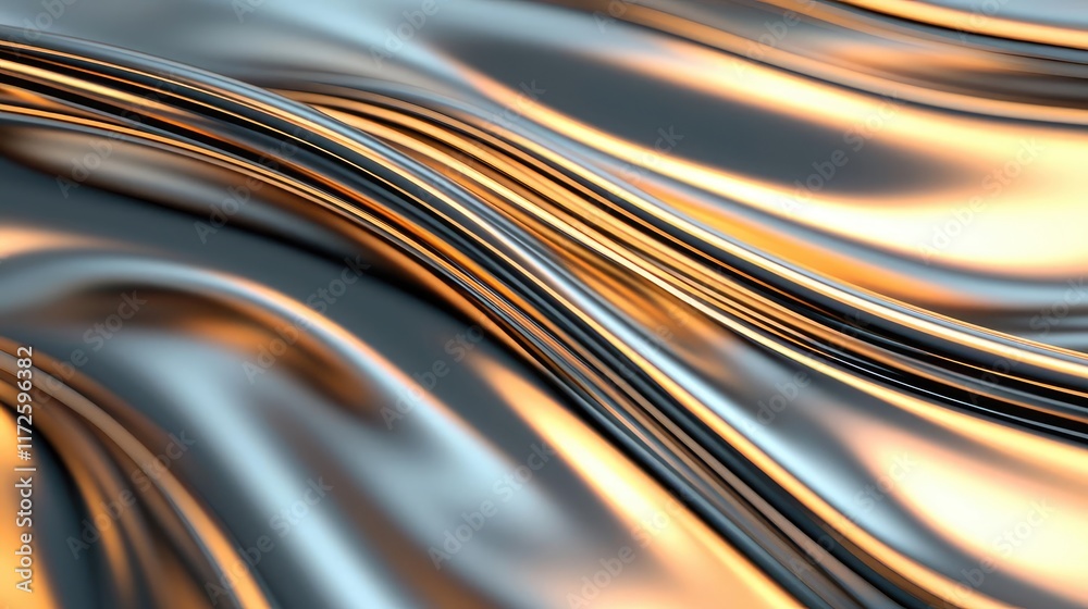 Poster Splash abstract background concept. A smooth blend of metallic textures in flowing waves of gold and silver hues.