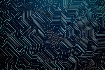 Abstract close-up of a glowing blue digital circuit board, showcasing intricate connections and technological design on a black background.
