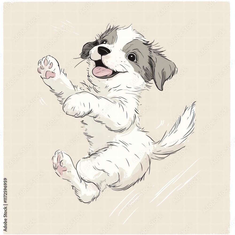 Aufkleber Joyful puppy leaps with excitement in a playful moment within a cozy indoor setting during daytime. Generative AI