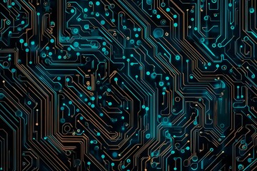 Abstract close-up of a glowing blue digital circuit board, showcasing intricate connections and technological design on a black background.
