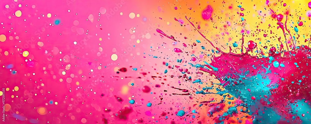 Poster splash abstract background concept. vibrant explosion of colorful paint splashes on a bright backgro