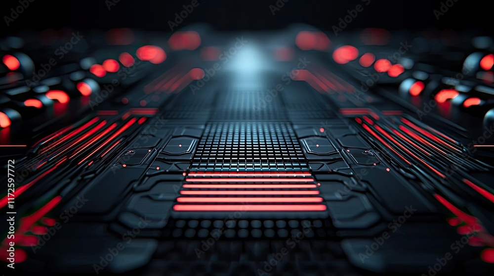 Poster Metallic abstract background concept. Futuristic technology background with glowing circuitry and modern design elements.