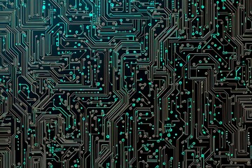 Abstract close-up of a glowing blue digital circuit board, showcasing intricate connections and technological design on a black background.
