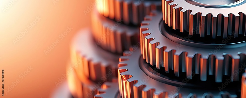 Poster Metallic abstract background concept. Close-up view of metallic gears showcasing precision engineering and machinery.