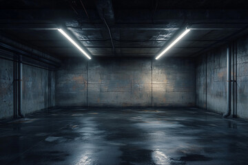 Dark grungy industrial basement room