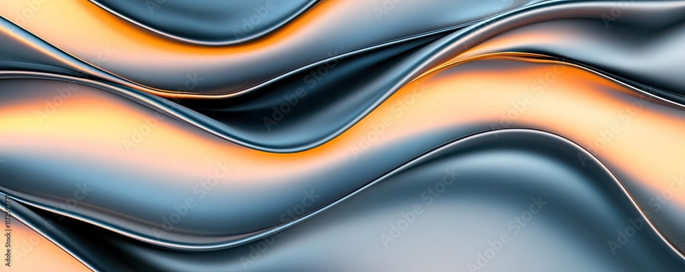 Poster metallic abstract background concept. vibrant abstract waves in blue and orange, showcasing fluid mo