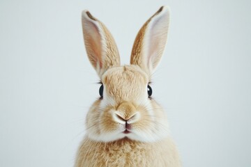 Fototapeta premium Fluffy rabbit with expressive eyes against minimalistic backgrou