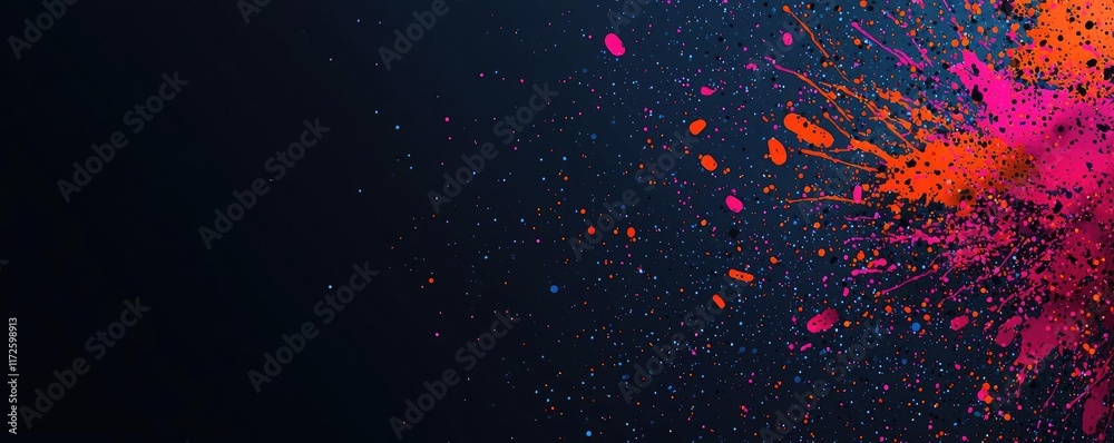 Poster Splash abstract background concept. Colorful paint splatter on dark background for creative design and artistic projects.