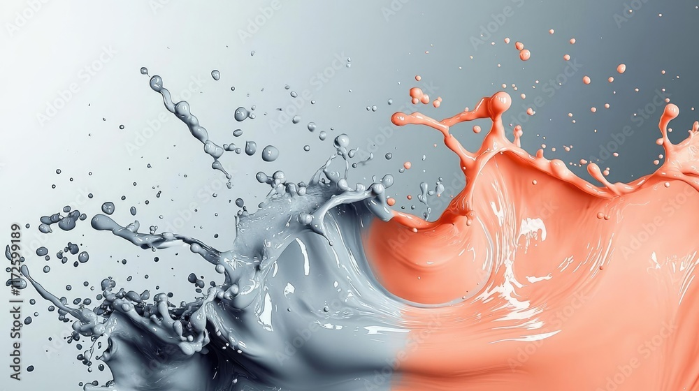 Poster Splash abstract background concept. Dynamic splash of gray and coral paint creating a vibrant abstract visual.
