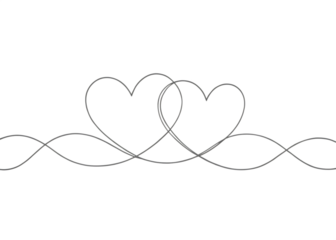 Continuous line drawing of two hearts on transparent background. Banner for valentine's day. Abstract hearts. PNG, ai generated