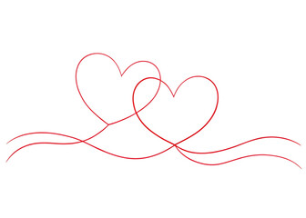 Continuous line drawing of two hearts on transparent background. Banner for valentine's day. Abstract hearts. PNG, ai generated