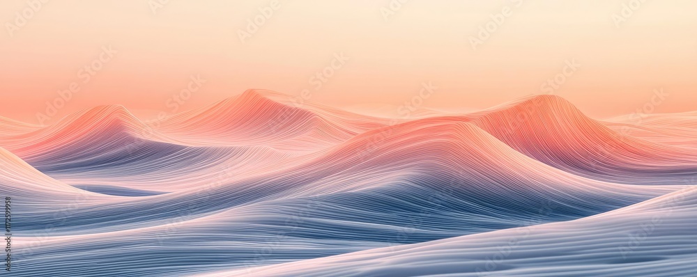 Poster waves abstract background idea. soft pastel waves merge harmoniously in a serene landscape at sunset